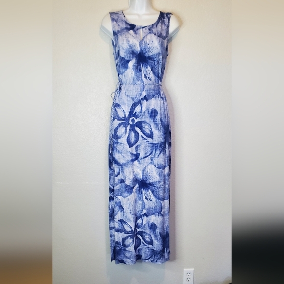 Chico's Dresses & Skirts - Chico's Blue & White Floral Sleeveless Maxi Sundress Size Small Side Leg Slits